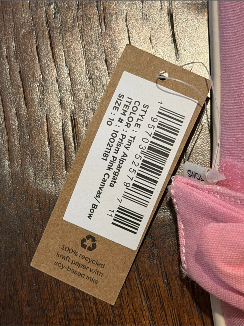 TOMS Kids Pink Canvas Slip-On Moccasins with Bow Detail